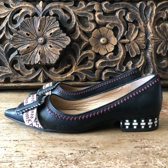 Rue St Aurea Point Toe Big Buckle Contrast Stitched Leather Ballet Flats 38 $430 - Picture 9 of 16